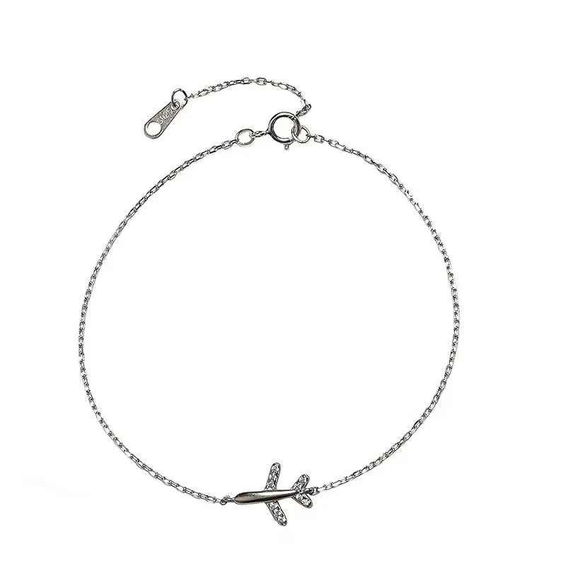 925 Sterling Silver Air plane Bracelet with CZ Crystal charm- Travel jewellery for women - Image 4