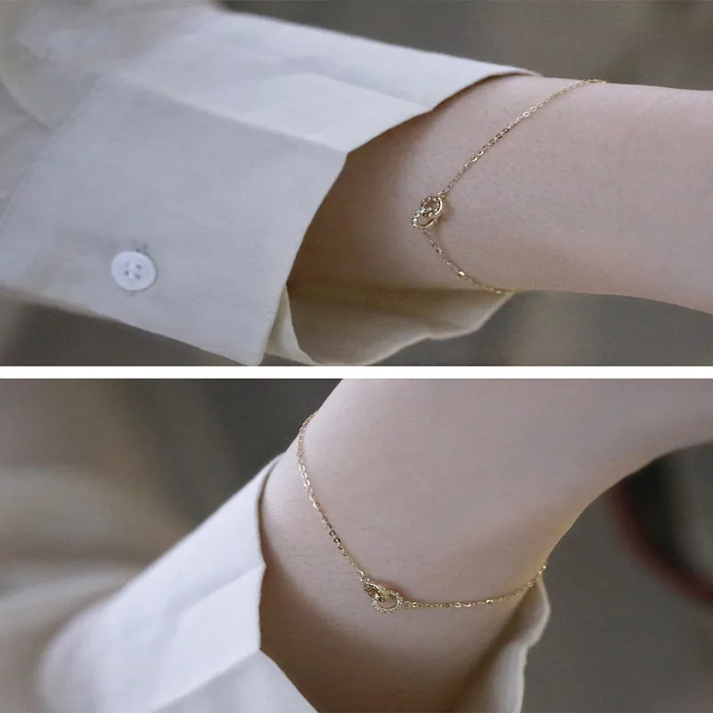 Double Ring Link Bracelet S925 Sterling Silver | Gold Plated | Pavé Zirconia - Image 3