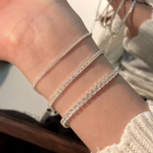 925 Sterling Silver Geometric Tennis Chain Bracelet- 2mm